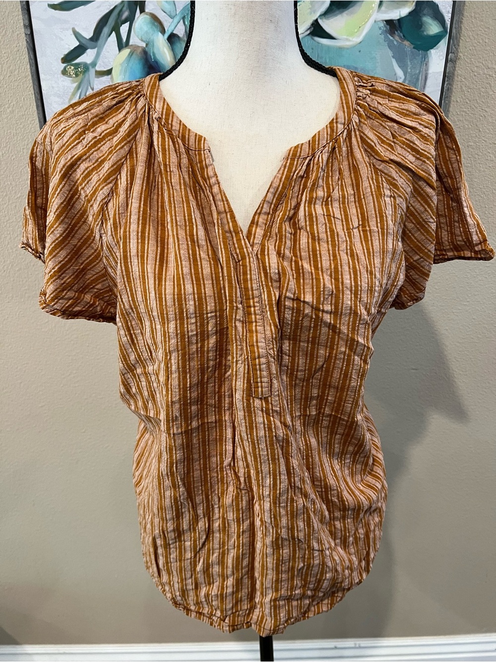 Sonoma Rust and White Striped Short Sleeve Blouse
